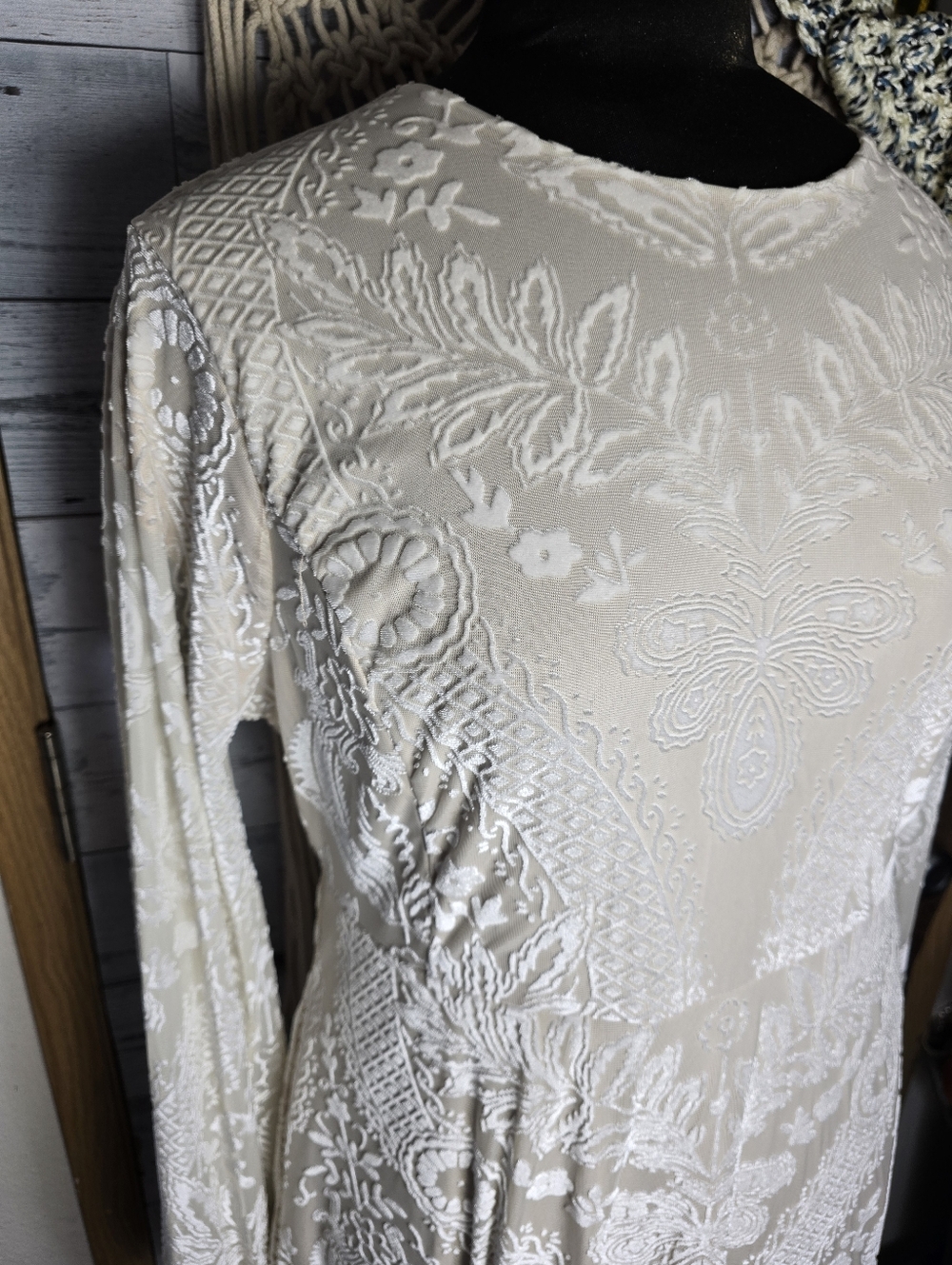 Shop Stevie Cream Embroidered Long-Sleeve Velvet Maxi Dress